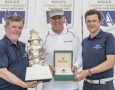 CYCA Commodore John Markos, Ichi Ban skipper Matt Allen and Patrick Boutellier, General Manager of Rolex Australia at the dockside presentation of the Overall Winner trophy and Rolex Timepiece