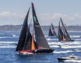 Comanche, InfoTrack and Wild Oats XI in close quarters after leaving Sydney Harbour.