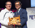 Memorial Trophy - Navigator of the winning yacht - Will Oxley, Ichi Ban.  With Rolex Australia General Manager Patrick Boutellier.
