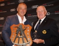 Ichi Ban Sailing Master Gordon Maguire collects Will Oxley's CYCA Ocean Racing Navigator of the Year trophy.