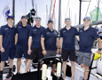From left to right: Ross and Bailey Edmunds, Josh and Andrew Jones and Michael and Nick Smart  onboard Advantedge at Cruising Yacht Club of Australia