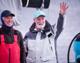 Lindsay May (r), who sailed on Antipodes for his 50th trip South