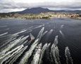 Bob Oatley's Wild Oats XI sailing into Hobart to win the Rolex Sydney to Hobart Yacht Race, 2008
