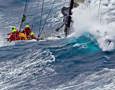 In conditions like these boat preservation is the key - Wild Oats XI mostly underwater