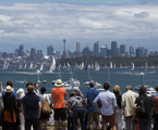 Spectators on South Head watching the fleet come down the harbour     