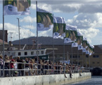 The crowd in Hobart ready to welcome the line honours winner