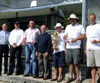 Stephen Hall from Audi Centre Gold Coast, CYCA Commodore Matt Allen, Iain Smith from Wild Oats X, SYC Commodore Neale Hollier and the IRC overall winning crew of Wild Joe