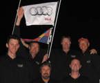 The very happy crew of Mister Christian the last boat to finish in the Audi Sydney Gold Coast Yacht Race