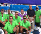 The QLD crew of Alacrity are farewelled by SYC Commodore Tony Goldner
