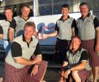 Tartan crew accepted their PHS Division 2 trophy in their clan tartan kilts at the prizegiving for the Audi Sydney Gold Coast Yacht Race