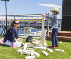 Playing with the Jenga blocks in the Hobart Race Village