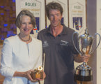 Her Excellency, the Governor of Tasmania, Professor Kate Warner, A.M. presents the J.H. Illingworth Trophy for Line Honours and Race Record to Bradshaw Kellett, of Perpetual LOYAL