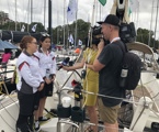 Wax Lyrical crew being interviewed on the morning of the 2017 race