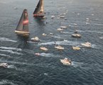 Wild Oats XI and LDV Comanche drifting in the RIver Derwent, less than 10 miles from the finish