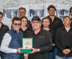 Patrick Boutellier, General Manager of Rolex Australia, presents Line Honours winner Jim Cooney, owner and skipper of LDV Comanche with a Rolex Timepiece