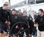 Skipper Sebastian Bohm and crew celebrating their overall win on Smuggler