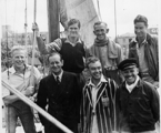 Rani Crew 1945 in Hobart Front row (left to right): S P Mewes (Navigator), Capt J H Illingworth (owner/skipper), LT Ray Richmond, N O Hudson (Mate).  Back Row: J Hogard, K Vaughan, J Colohan