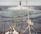 Lolita being towed by HMS Trump - 1963 Sydney Hobart
