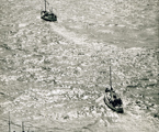 Lolita's tow being assumed by a fishing trawler, after initially being towed by HMS Trump