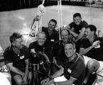 Freya crew 1963, in Constitution Dock.  L to R: Keith Brown, Trygve Halvorsen, Trevor Gowland, Magnus Halvorsen, Stan Darling, Barry Gowland, Stan McRae.