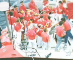 The crew of Sydney Hobart 1987 line honours and overall winner Sovereign at Constitution Dock in Hobart