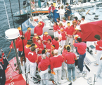 Sovereign crew at Constitution Dock after winning the 1987 Sydney Hobart Yacht Race