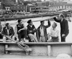 The crew of Rani, the winner of the first historic Sydney Hobart Yacht Race.  From left: Capt. K Vaughan, Lt. R Richmond, Lt. J Hoggard, Norman Hudson (mate), J Coloham, W P Mews (navigator), Capt. J Illingworth (skipper)
