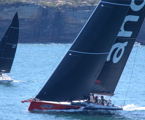 Andoo Comanche in Sydney Harbour coming up to the finish line