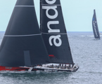 Cabbage Tree Island Race 2023 - Andoo Comanche leading LawConnect to the finish in Sydney Harbour
