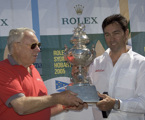 Bob Oatley and Mark Richards of Wild Oats XI with the Tattersalls Cup for Overall Winner of the 2005 Rolex Sydney Hobart
