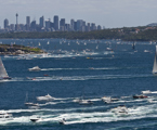 Wild Oats XI leading the fleet out of Sydney Harbour