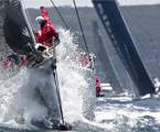 Bowman on Wild Oats XI out on a limb during the start of 64th Rolex Sydney Hobart