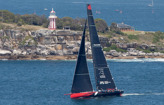 Jim Clark and Kristy Hinze-Clark's Rolex Sydney Hobart entry Comanche out for first sail in Sydney today