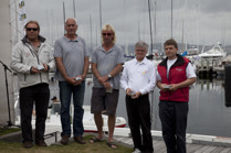 Ian ‘Barney’ Walker, Peter Fletcher, Gavin Gourlay, Robert Moore and Peter Inchbold receiving their 25 year medallions at the official prizegiving of the 2011 Rolex Sydney Hobart