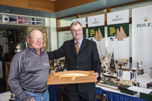 Robbo Robertson accepts the RORC trophy - 1st IRC Division 3, from Peter Underwood AC, the Governor of Tasmania