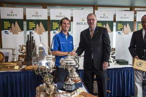 Stacey Jackson from Black Jack receiving the silverware from Peter Underwood, AC, Governor of Tasmania