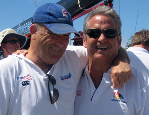 The crew of AFR Midnight Rambler with their trophies for their wins in the Audi Sydney Gold Coast Yacht Race' with Rear Commodore John Cameron (far left) and Simon French, Sales Manager, Audi Centre Gold Coast