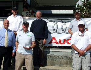 back - CYCA Commodore Matt Allen, SYC Commodore Neale Hollier, Ben Taylor from Mr Kite, front row - Stephen Hall from Audi, Rick Scott Murphy from PHS winner Namadgi and Cameron Neill from the winning 38 Star Dean-Willcocks Yeah Baby