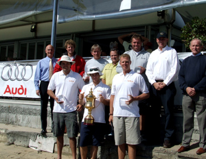 Stephen Hall from Audi Centre Gold Coast and the Audi Sydney Gold Coast IRC divisional winners with CYCA Commodore Matt Allen (right)