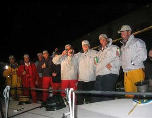 Konica crew celebrating line honours