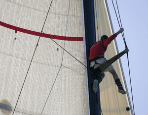 Crewman on Wild Oats searching for breeze