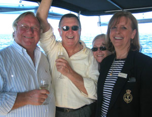 Outgoing YNSW President Malcolm Levy, incoming President Linsdsay Brown and RYCT Commodore Marion Cooper