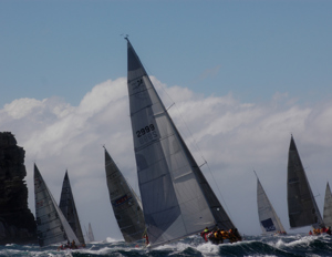 Sydney Gold Coast fleet leaving Sydney Harbour in wild conditions