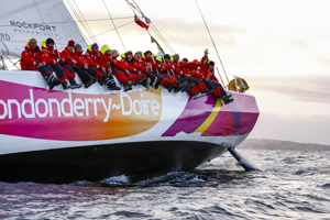 Derry~Londonderry~Doire is the first to sail up the Derwent river as a part of the Clipper Round the World race, a category of the Sydney to Hobart yacht race at Constitution Dock in Hobart, Monday, Dec. 30, 2013. (AAP Image/Heath Holden) NO ARCHIVING, EDITORIAL USE ONLY