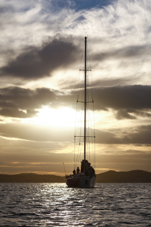Derry~Londonderry~Doire is the first to sail up the Derwent river as a part of the Clipper Round the World race, a category of the Sydney to Hobart yacht race at Constitution Dock in Hobart, Monday, Dec. 30, 2013. (AAP Image/Heath Holden) NO ARCHIVING, EDITORIAL USE ONLY