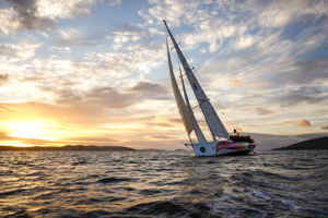 Derry~Londonderry~Doire is the first to sail up the Derwent river as a part of the Clipper Round the World race, a category of the Sydney to Hobart yacht race at Constitution Dock in Hobart, Monday, Dec. 30, 2013. (AAP Image/Heath Holden) NO ARCHIVING, EDITORIAL USE ONLY