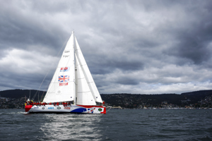 Team Great Britain make their way towards Constitition Dock as a part of the Clipper Round the World race, a category of the Sydney to Hobart yacht race at Constitution Dock in Hobart, Monday, Dec. 30, 2013. (AAP Image/Heath Holden) NO ARCHIVING, EDITORIAL USE ONLY