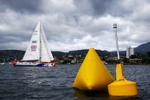 Team Great Britain make their way towards Constitition Dock as a part of the Clipper Round the World race, a category of the Sydney to Hobart yacht race at Constitution Dock in Hobart, Monday, Dec. 30, 2013. (AAP Image/Heath Holden) NO ARCHIVING, EDITORIAL USE ONLY
