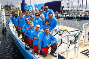 One DLL crew celebrate at the end of the Clipper Round the World race, a category of the Sydney to Hobart yacht race at Constitution Dock in Hobart, Monday, Dec. 30, 2013. (AAP Image/Heath Holden) NO ARCHIVING, EDITORIAL USE ONLY