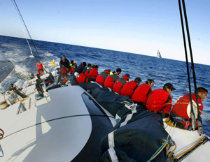 On board Maximus early in the first afternoon of the race, just ahead of Skandia
